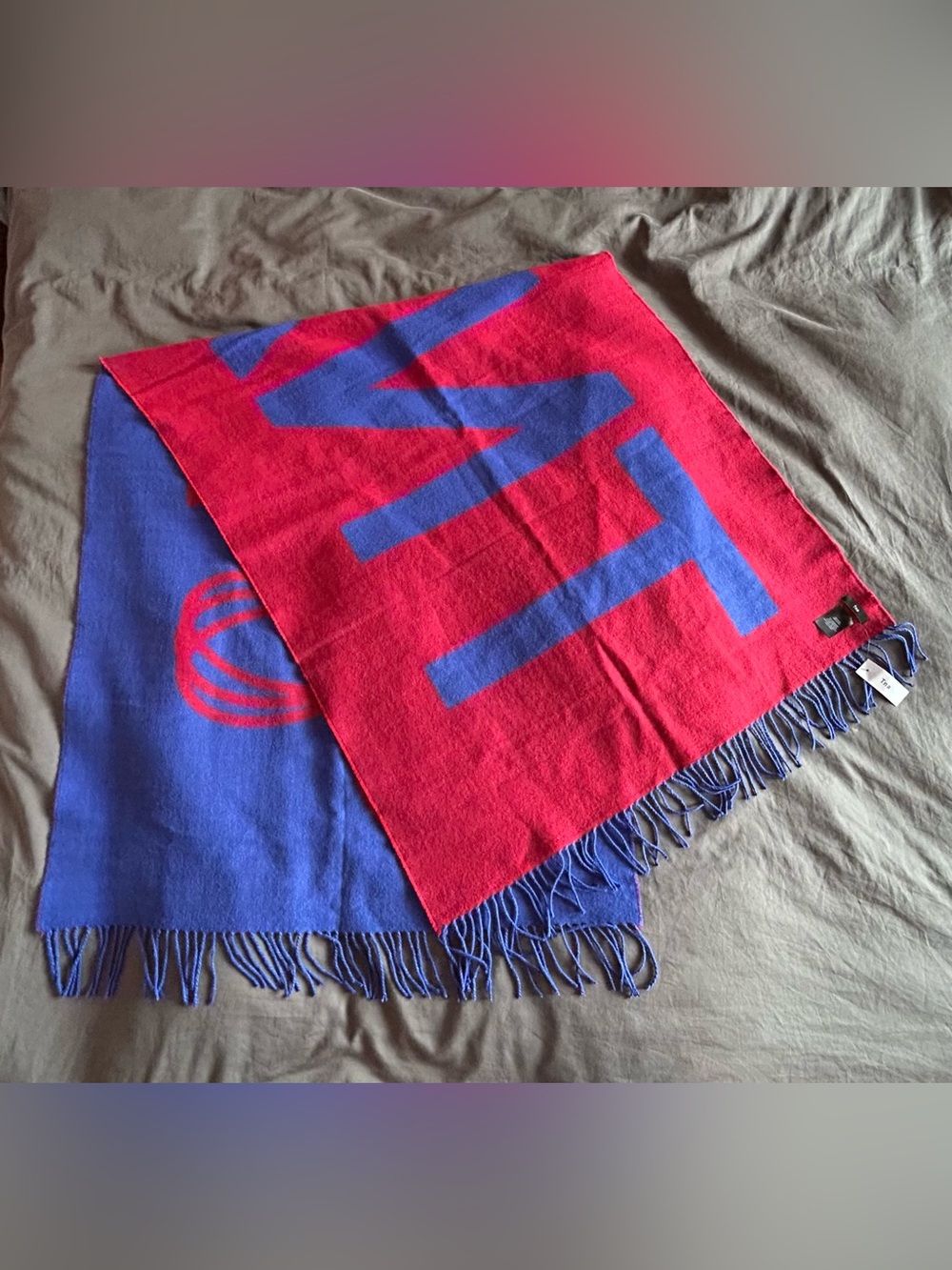 TNA Reversible Red and Blue Woven Fringe Scarf